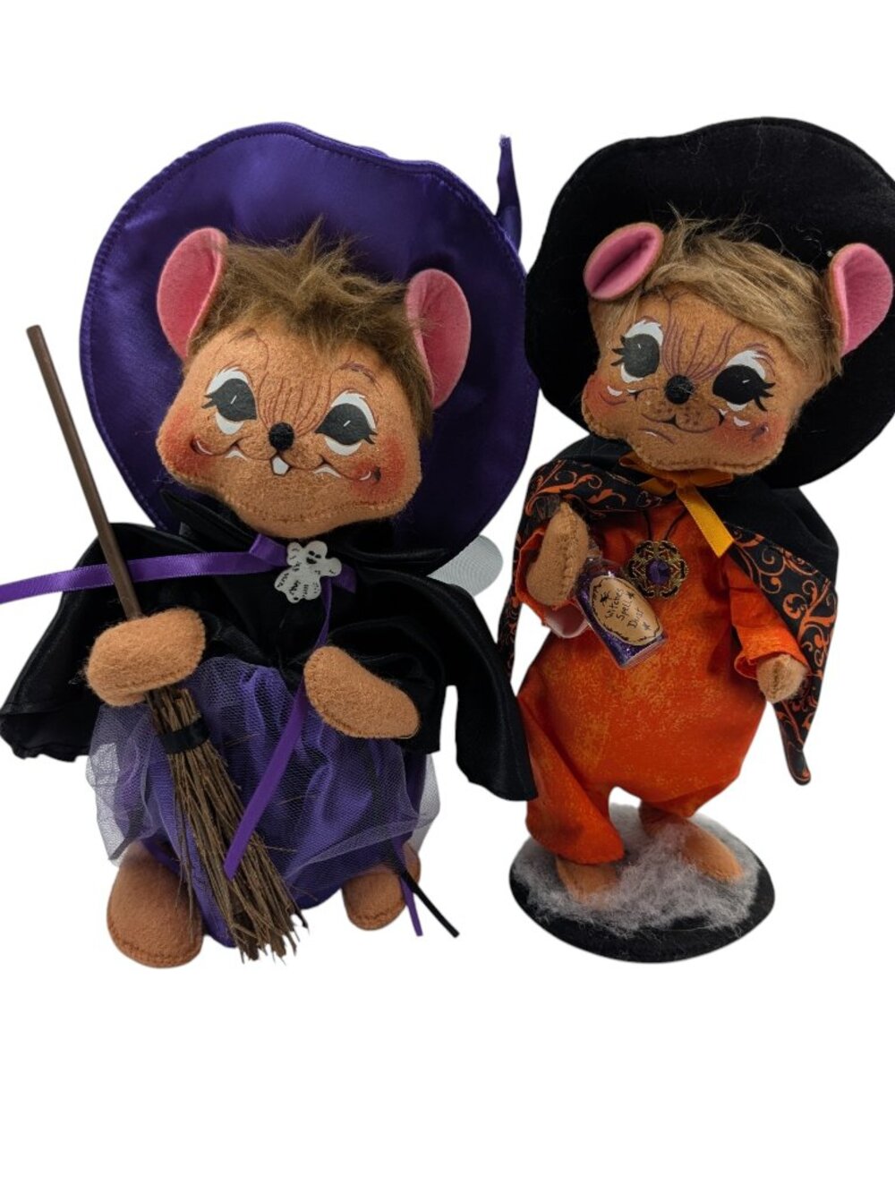 Annalee Lot Of 2 Tan Halloween Witch Mice 2010 2017 Figures Dolls Holiday Decor